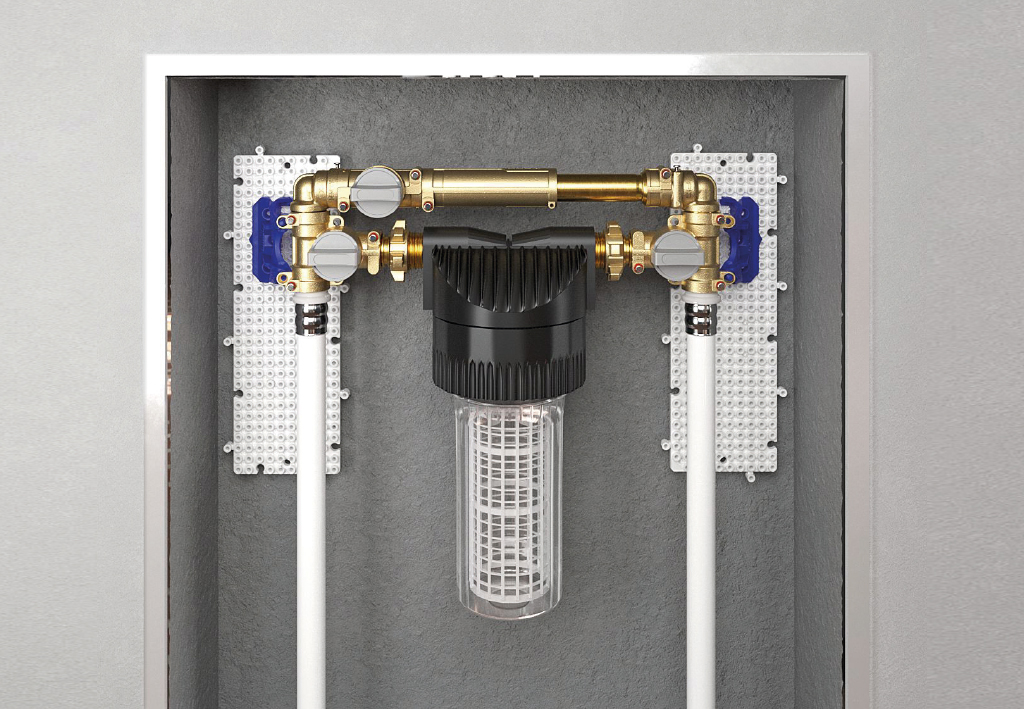 Configurazione ingresso acqua sanitaria con filtro e by-pass