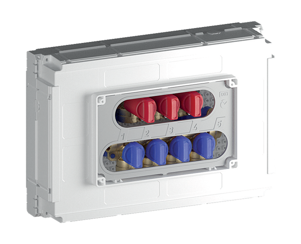 Flush-mounting multiple shut-off manifold kit with 4+3 and 5+4 outlets 