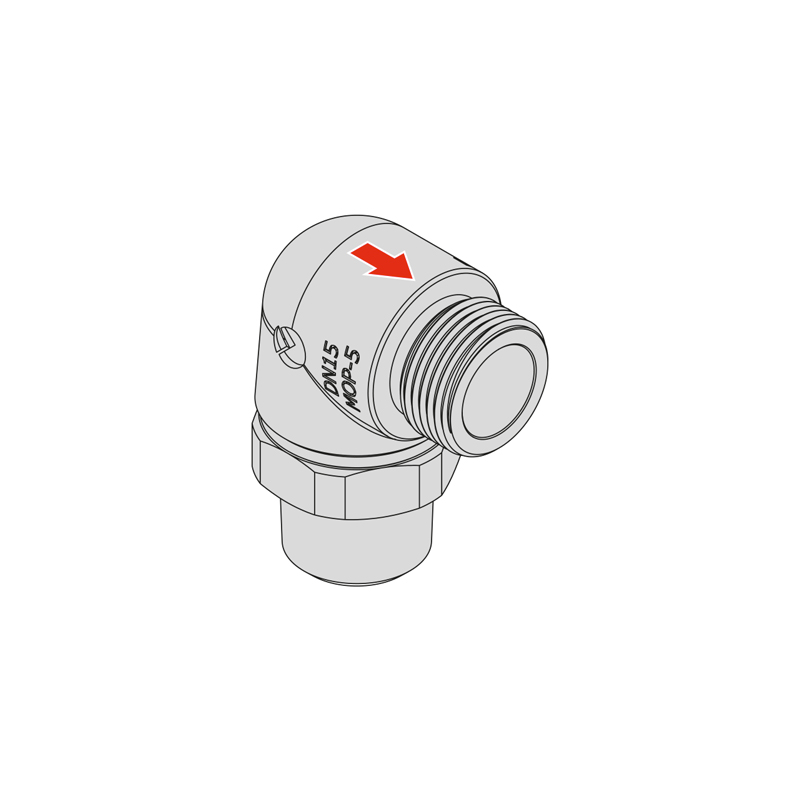 THERMALLY ACTIVATED SAFETY DEVICE FOR GAS SYSTEMS FIREBAG® FITTING 90° MALE/MALE THREADED VERSION