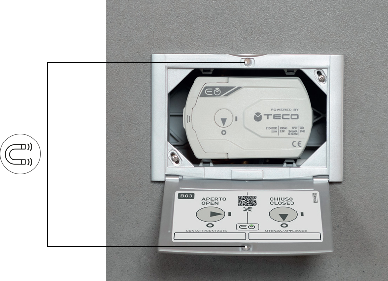 Plate with magnetic opening/closing