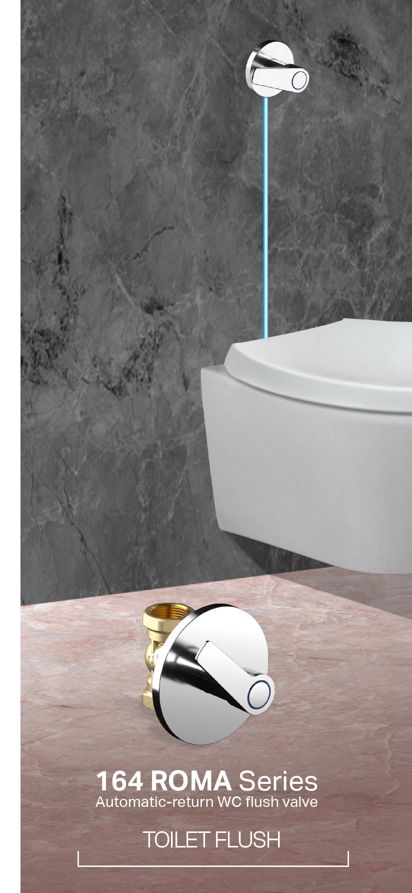 164 Roma Series - WC flush valve with automatic return